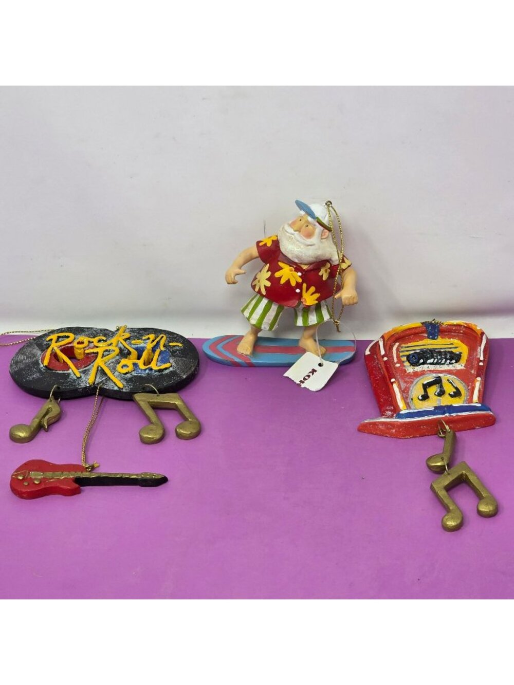 3 Vintage Christmas Ornaments Featuring Santa/Rock N Roll Music By Kurt S. Adler
